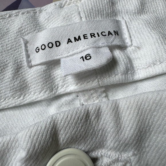 Authentic Good American White Straight Exposed Button-fly Raw Hem Petite Jeans - Picture 5 of 7